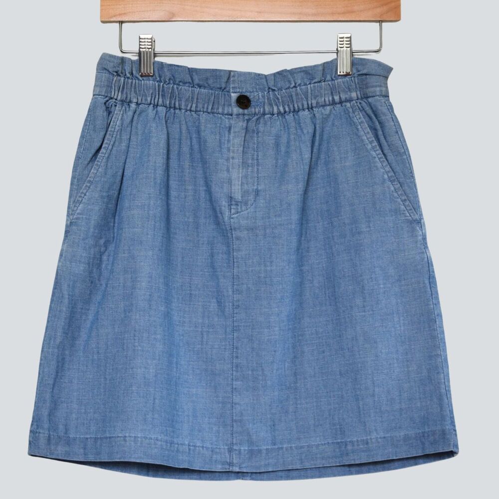 J.CREW Denim Mini Skirt Chambray Paperbag Elastic Waist Cotton Summer Size 4